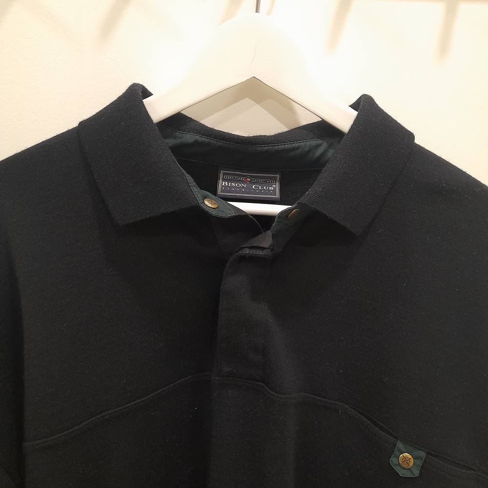 Bison Club Scandinavia Wool Black Polo Shirt for Men